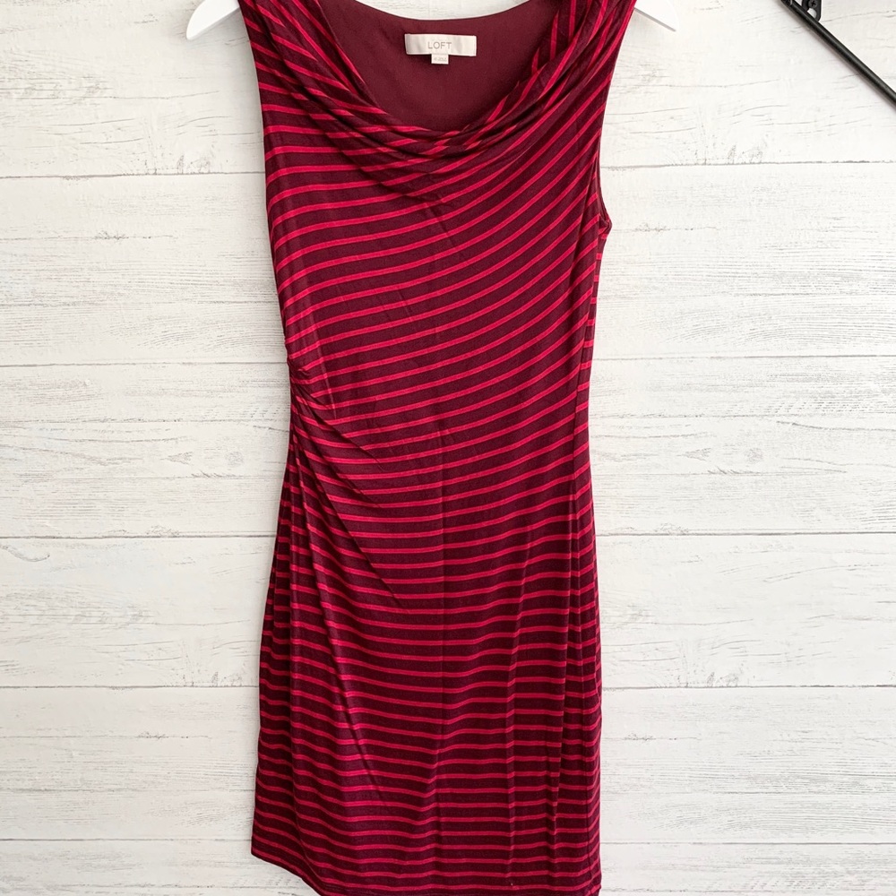 LOFT Red and Black Striped Midi Dress